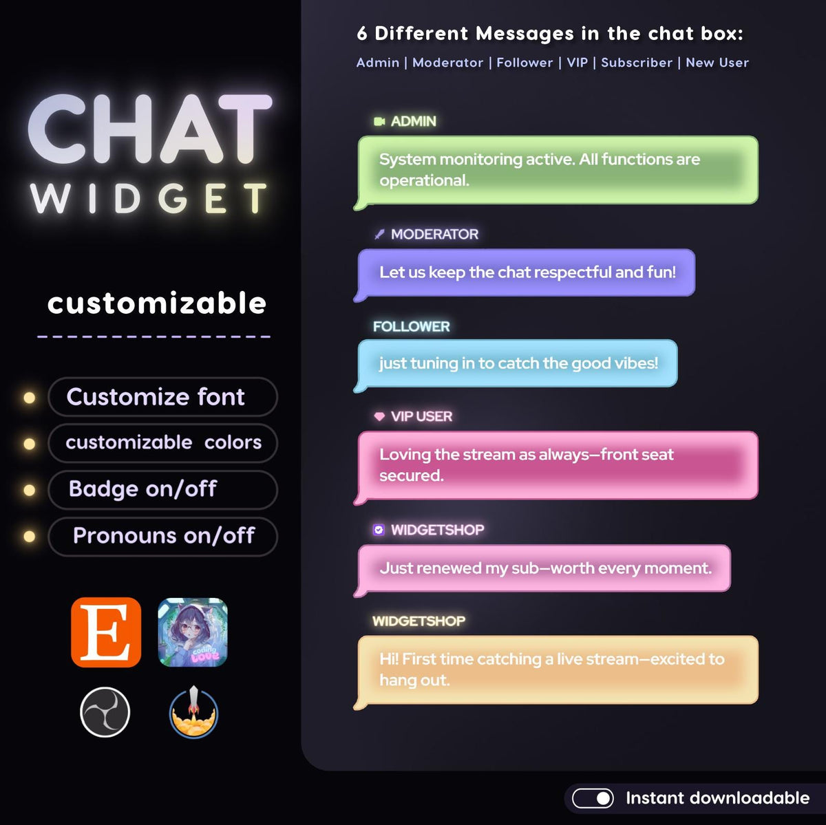 Pastel Glow Chat Widget | Customizable StreamElements OBS Overlay (Digital Download)