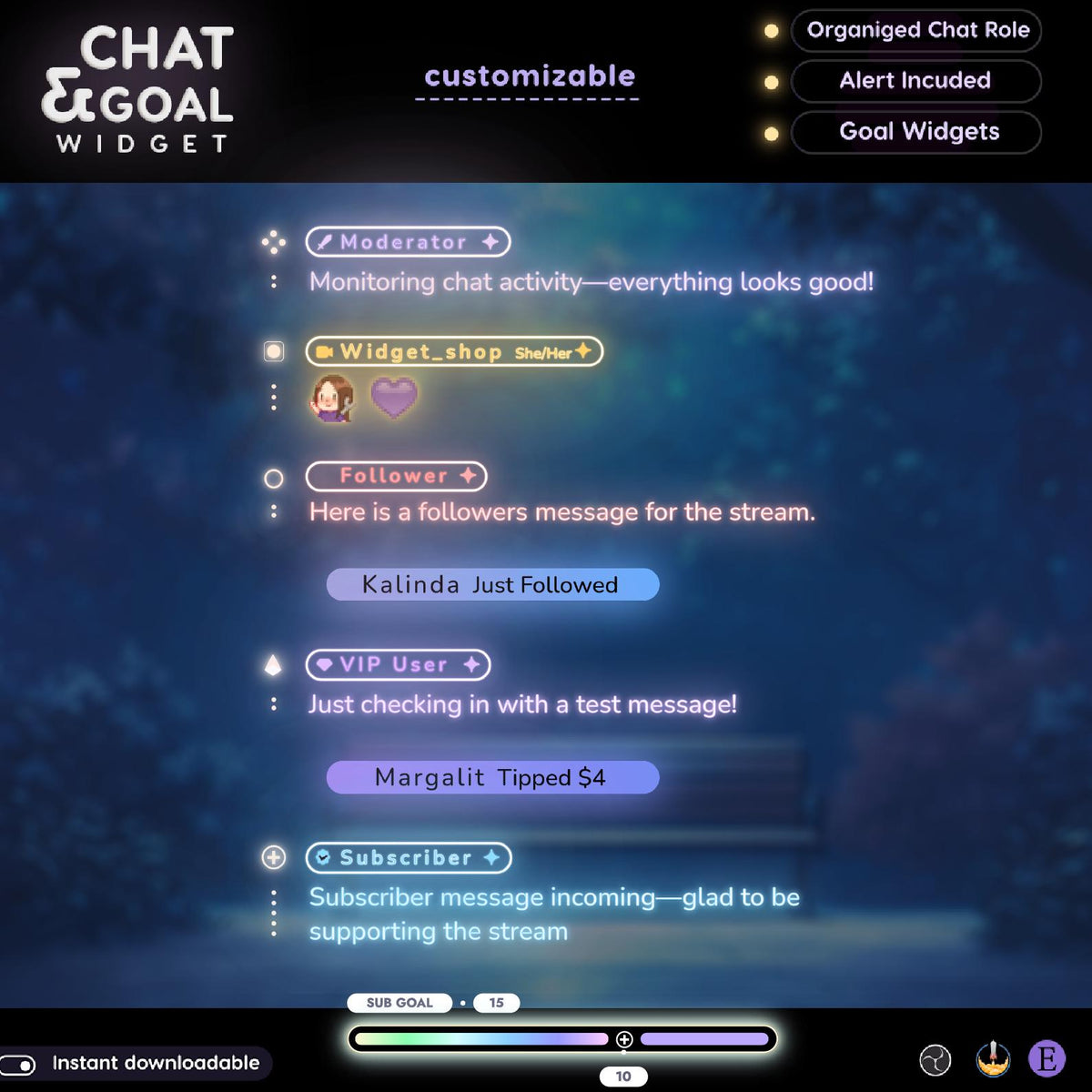 Neon Animated Twitch Chat and Goal Widget | Transparent Glow Stream Overlay (Digital Download)