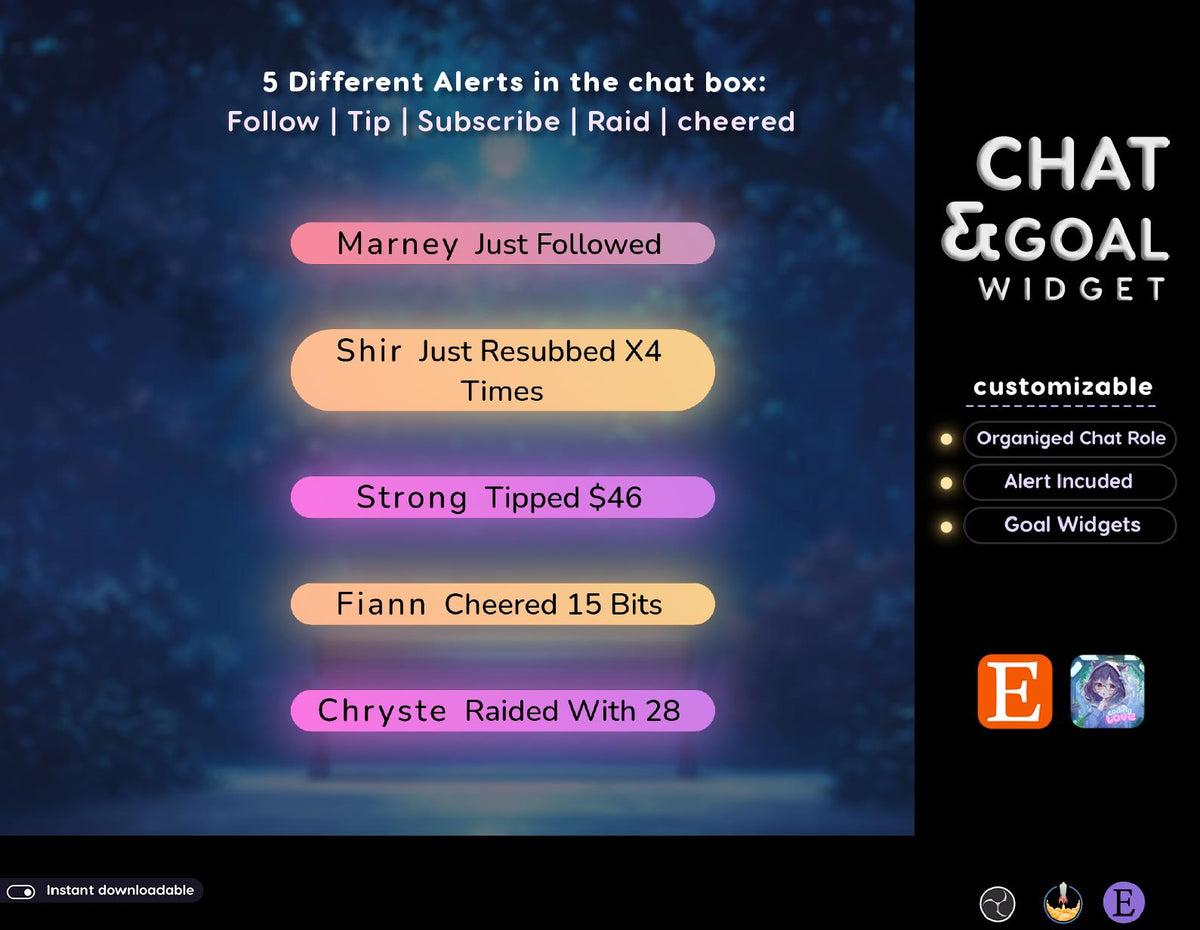 Neon Animated Twitch Chat and Goal Widget | Transparent Glow Stream Overlay (Digital Download)