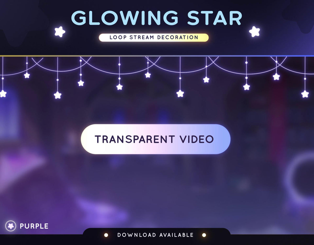 Animated Star Stream Overlay: Looping Video for Twitch, YouTube (Transparent .webm, PDF Instructions)