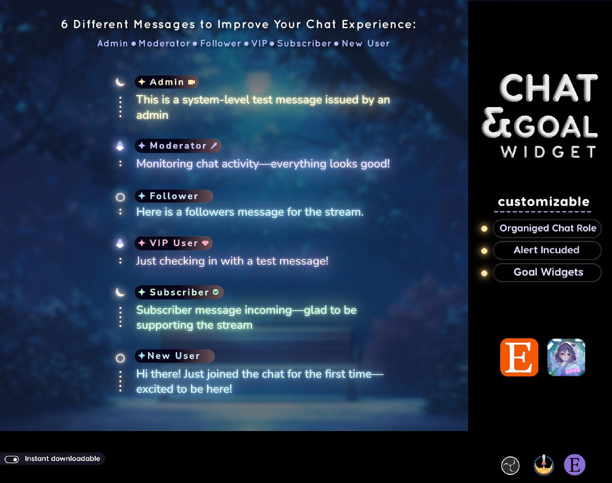 Neon Moon Glow Chat Widget | Twitch StreamElements Animated Chat Goal Overlay | Celestial VTuber Streamer
