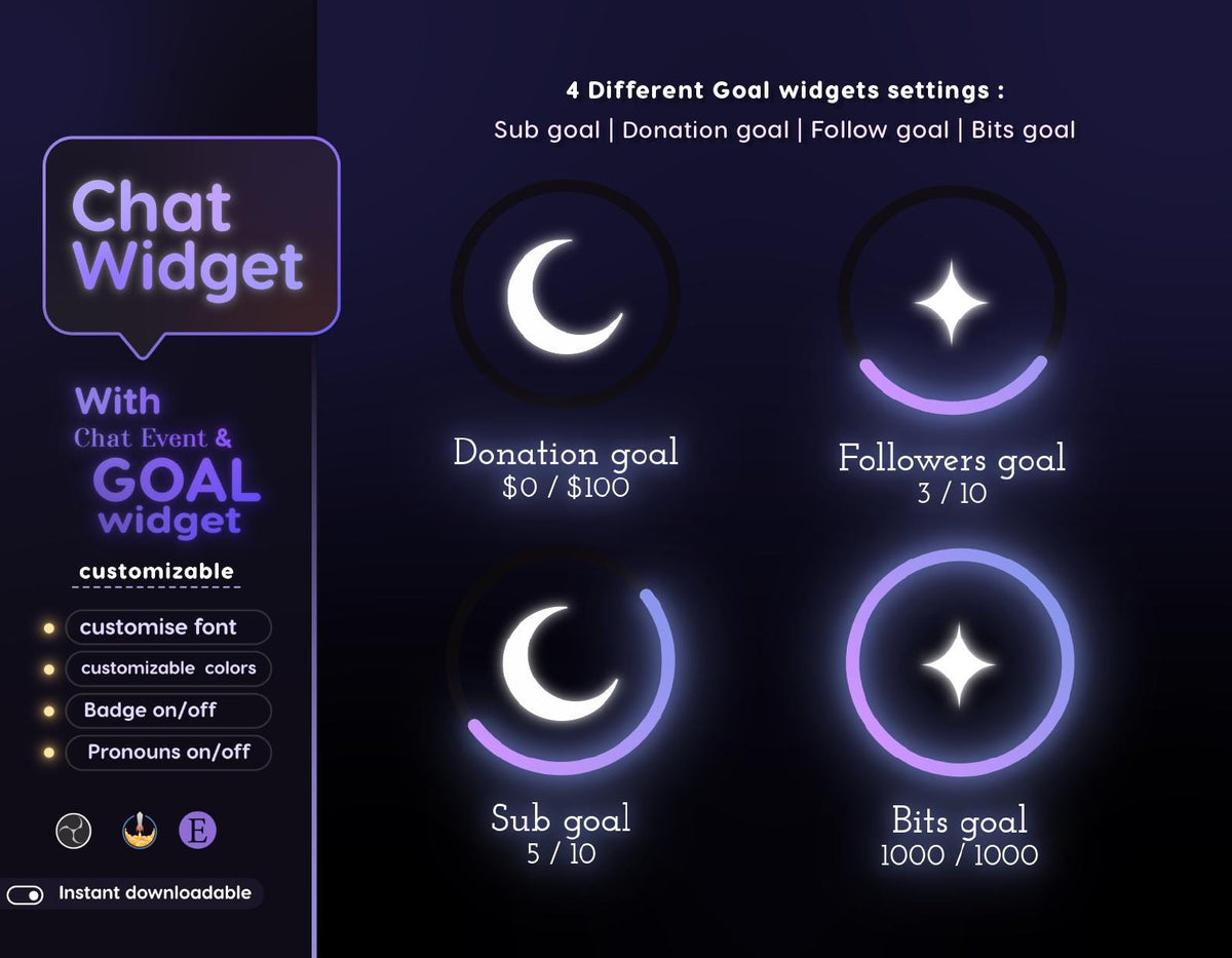 Cloudy Moon Overlay for Twitch | Dreamy Starry Night StreamElements Theme for VTubers