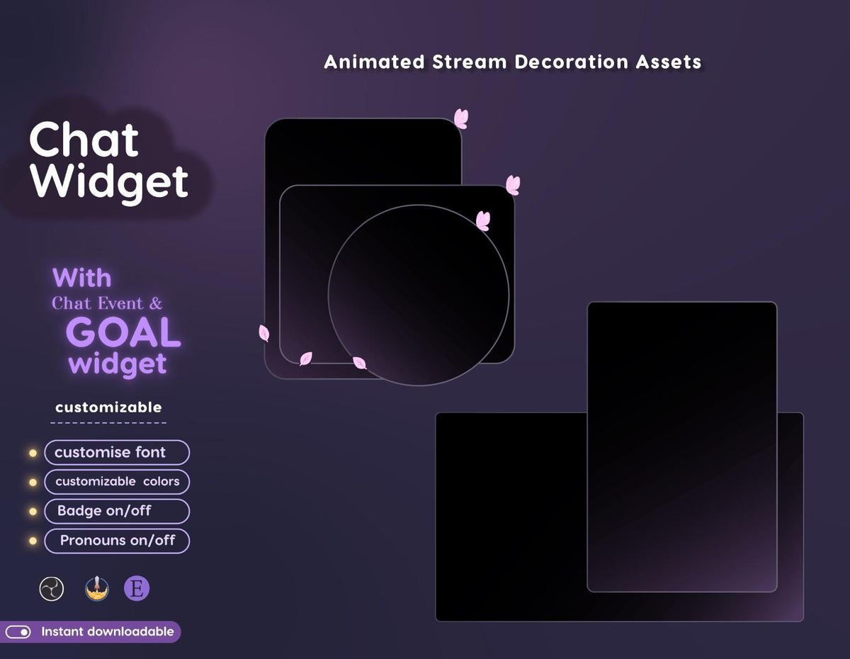 Floral Pastel Chat Widget | Twitch StreamElements Animated Chat Goal Overlay | Nature VTuber Streamer
