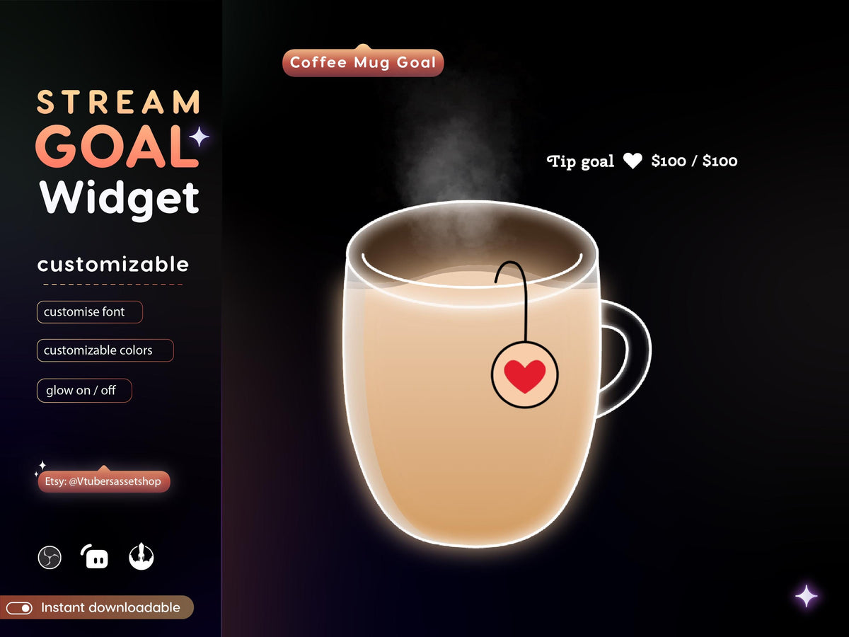 Coffee Mug Twitch Stream Goal Widget | Streamlabs, Streamelements (Digital Download