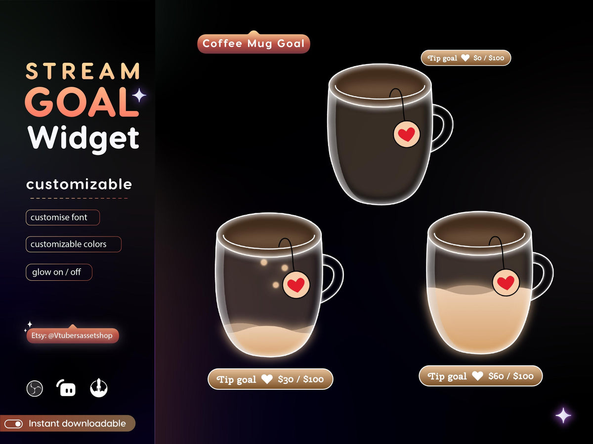 Coffee Mug Twitch Stream Goal Widget | Streamlabs, Streamelements (Digital Download