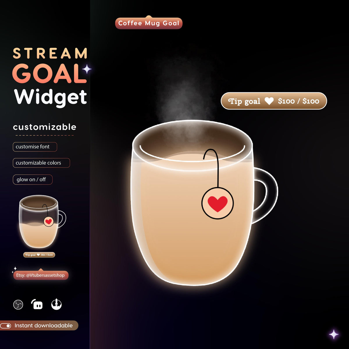 Coffee Mug Twitch Stream Goal Widget | Streamlabs, Streamelements (Digital Download