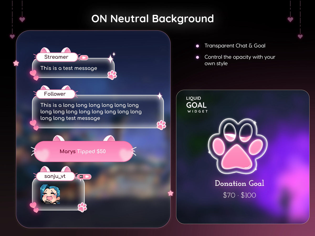 Cute Cat Chat Widget – Glass Stream Overlay, StreamElements OBS