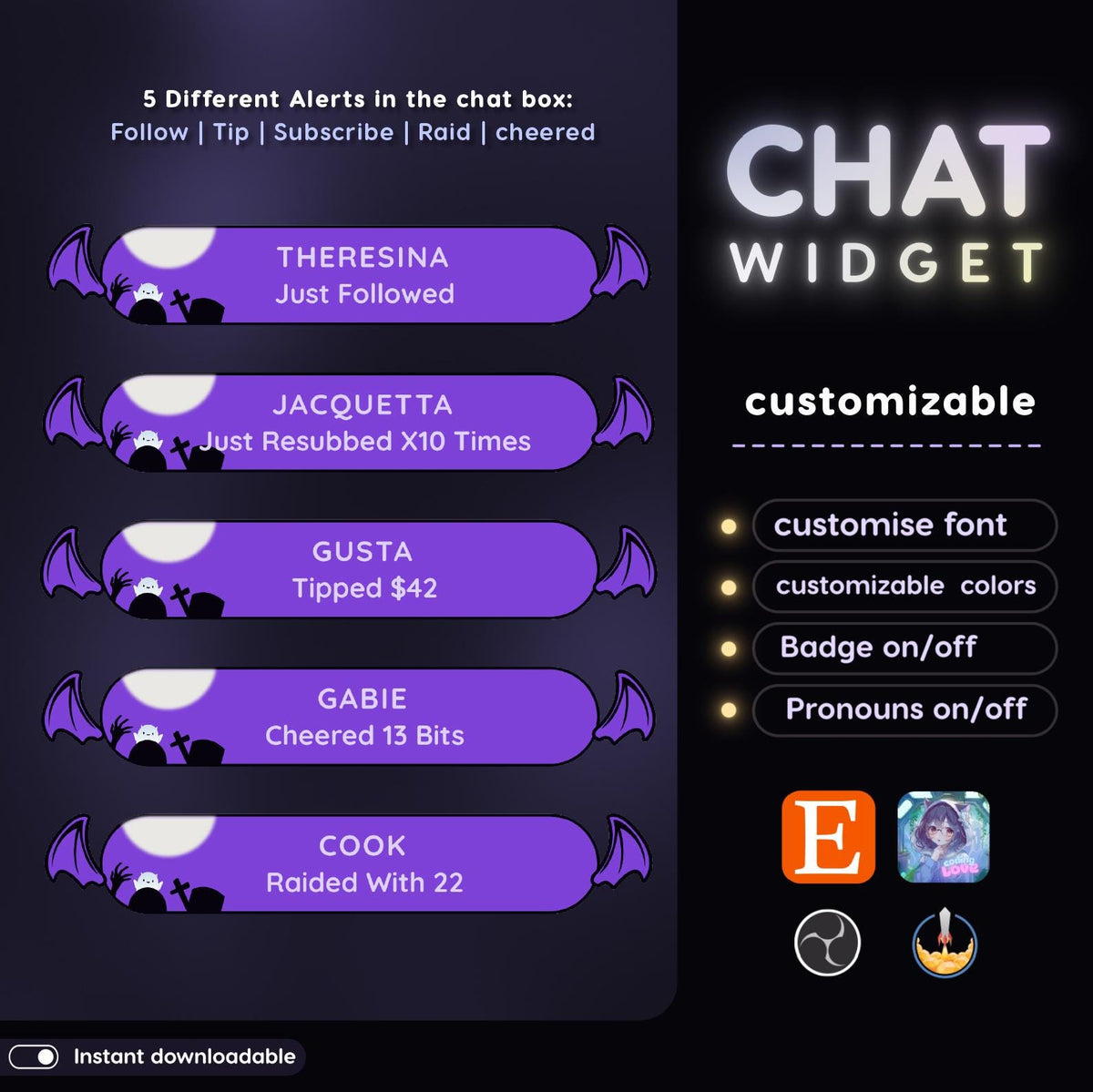 Spooky Twitch Chat Widget - Starry Night Stream Overlay for OBS/StreamElements (Digital Download)