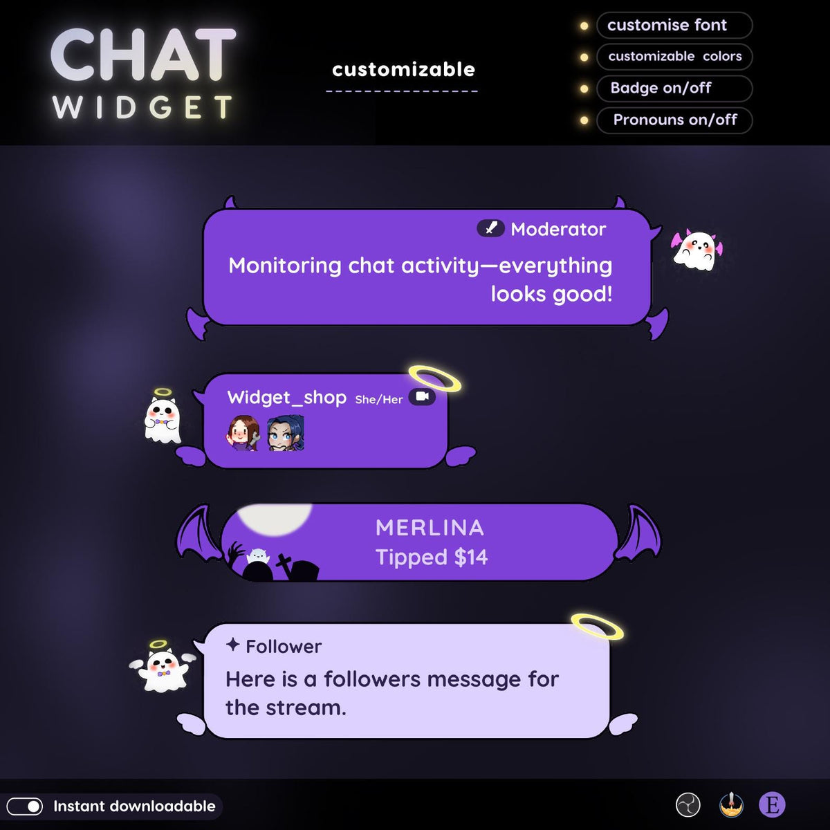 Spooky Twitch Chat Widget - Starry Night Stream Overlay for OBS/StreamElements (Digital Download)