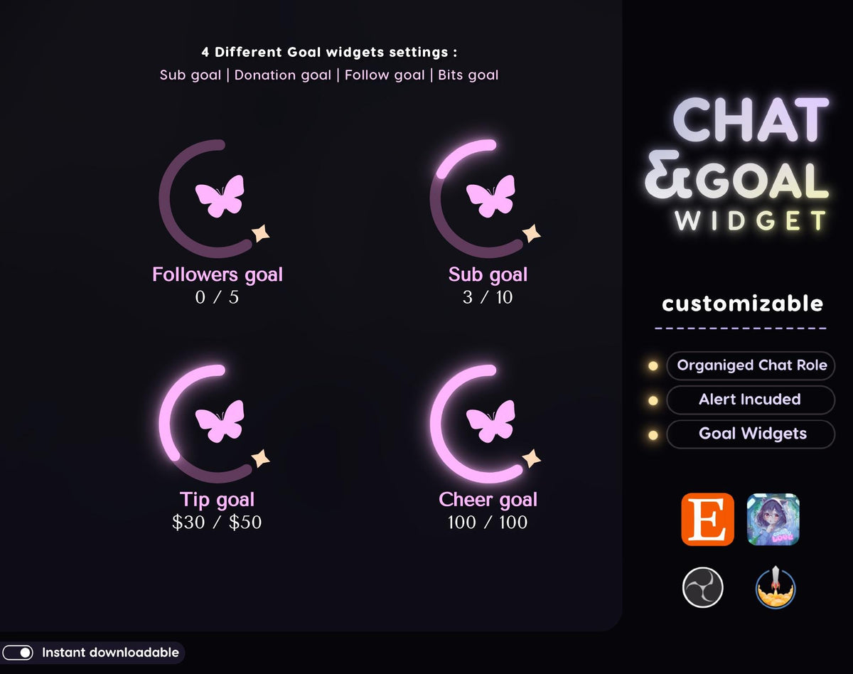 Butterfly Chat Widget | Twitch StreamElements OBS Animated Nature Stream Overlay | Cozy VTuber Streamer