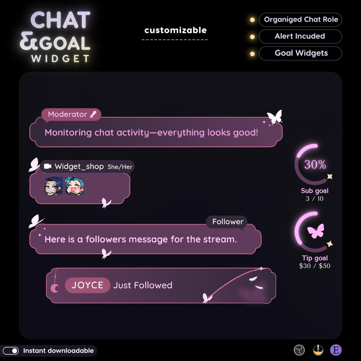 Butterfly Chat Widget | Twitch StreamElements OBS Animated Nature Stream Overlay | Cozy VTuber Streamer