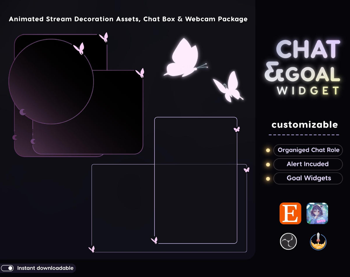 Butterfly Chat Widget | Twitch StreamElements OBS Animated Nature Stream Overlay | Cozy VTuber Streamer