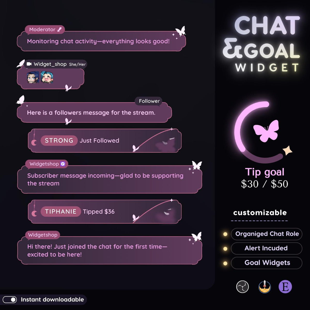 Butterfly Chat Widget | Twitch StreamElements OBS Animated Nature Stream Overlay | Cozy VTuber Streamer