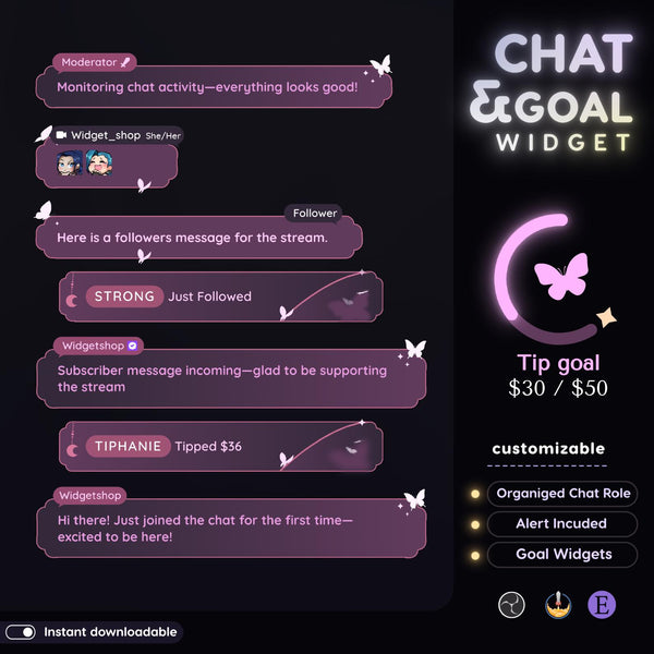 Butterfly Chat Widget | Twitch StreamElements OBS Animated Nature Stream Overlay | Cozy VTuber Streamer