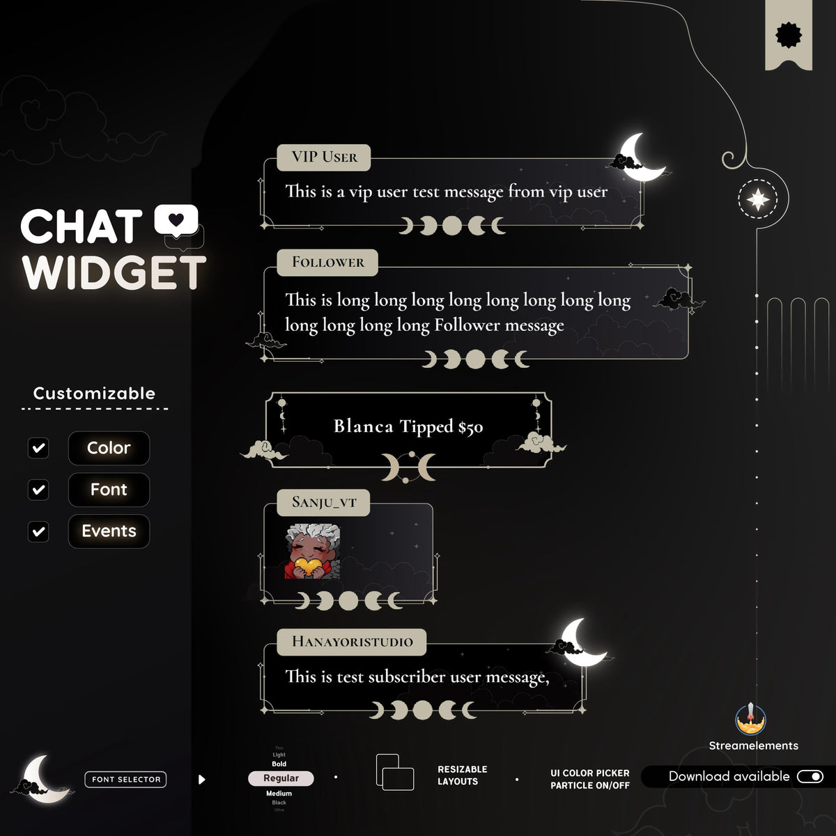Dark Moon Celestial Chat Widget: StreamElements Starry Night Theme (Digital Download)