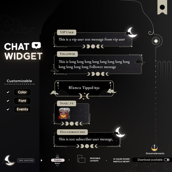 Dark Moon Celestial Chat Widget: StreamElements Starry Night Theme (Digital Download)