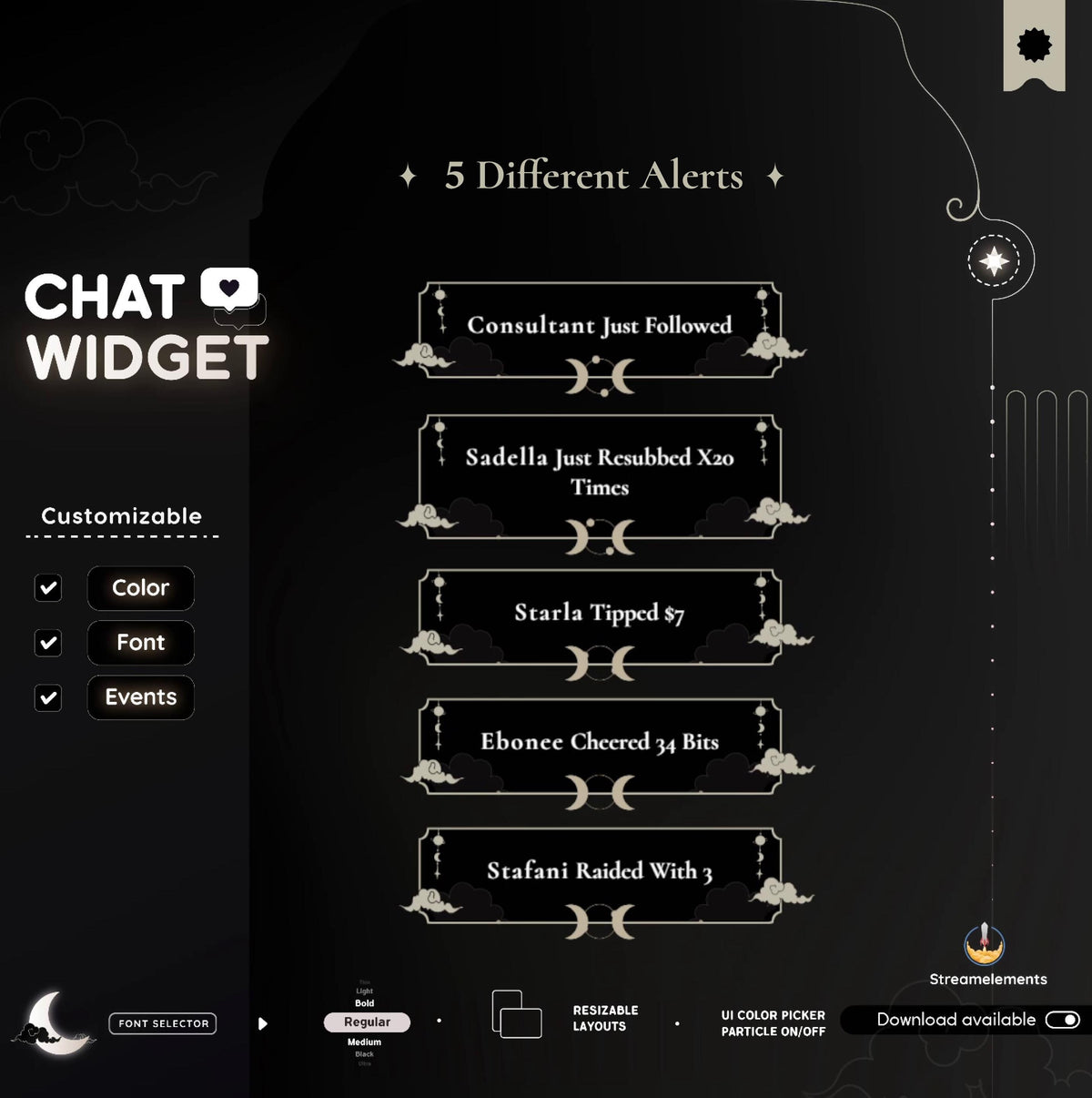 Dark Moon Celestial Chat Widget: StreamElements Starry Night Theme (Digital Download)