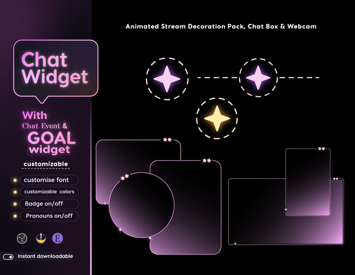 Moon Glow Chat Widget | Twitch StreamElements Animated Starry Night Overlay | Celestial VTuber Streamer