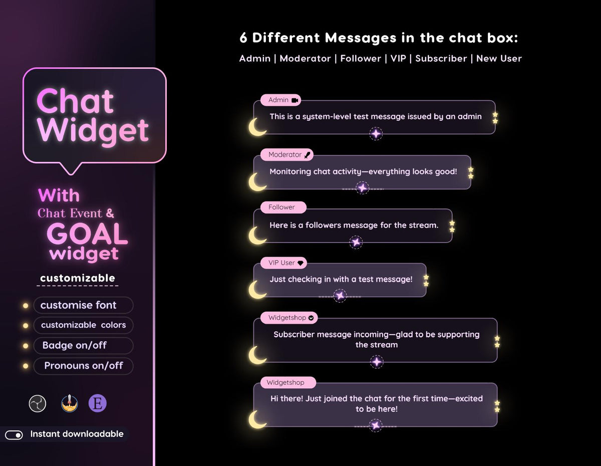 Moon Glow Chat Widget | Twitch StreamElements Animated Starry Night Overlay | Celestial VTuber Streamer