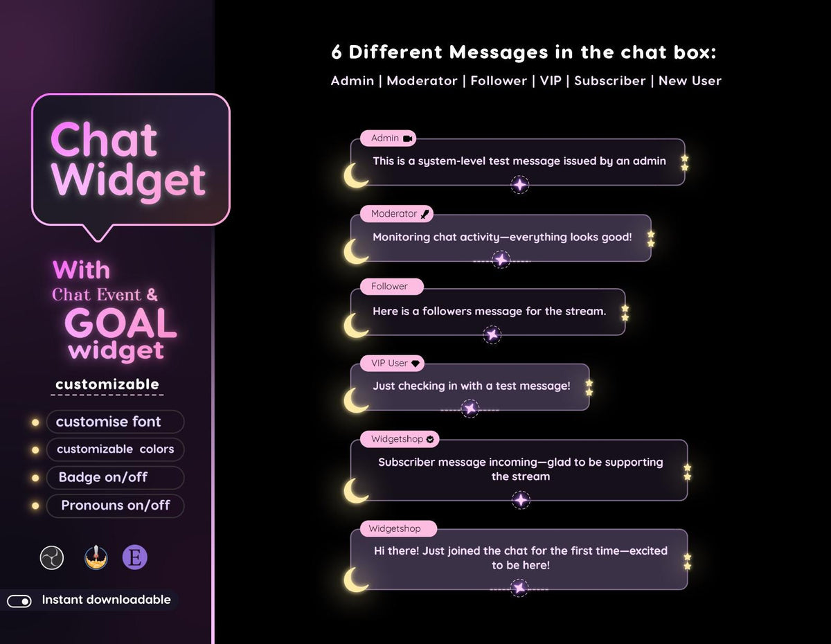 Moon Glow Chat Widget | Twitch StreamElements Animated Starry Night Overlay | Celestial VTuber Streamer