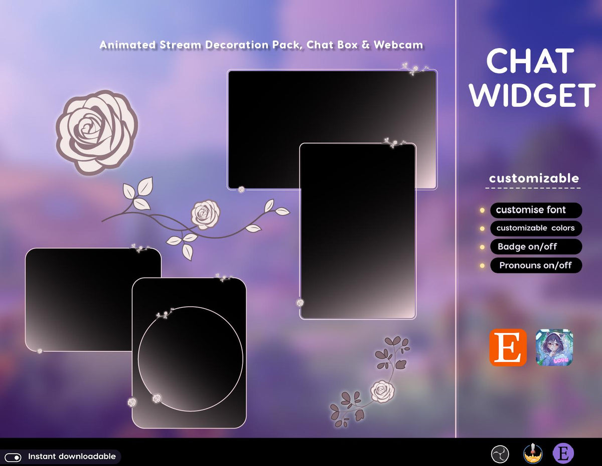 Rose Flower Chat Stream Widget - Minimal, Clean Vibe (Streamelements)