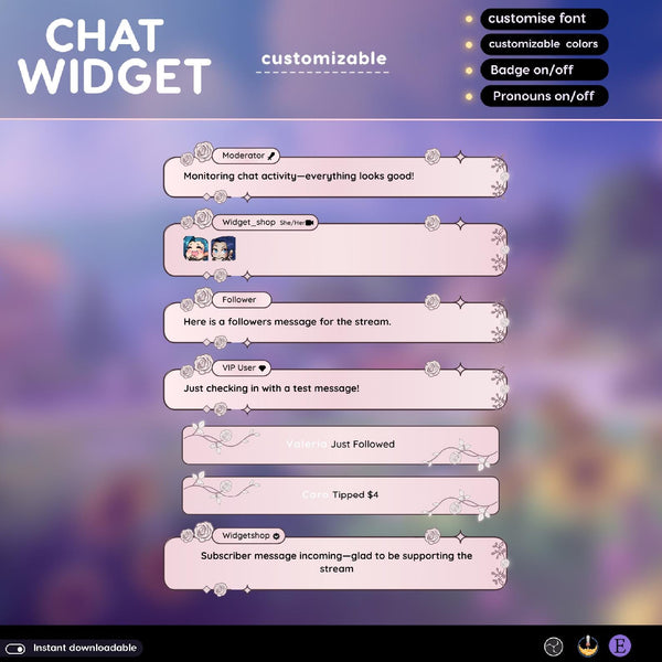 Rose Flower Chat Stream Widget - Minimal, Clean Vibe (Streamelements)
