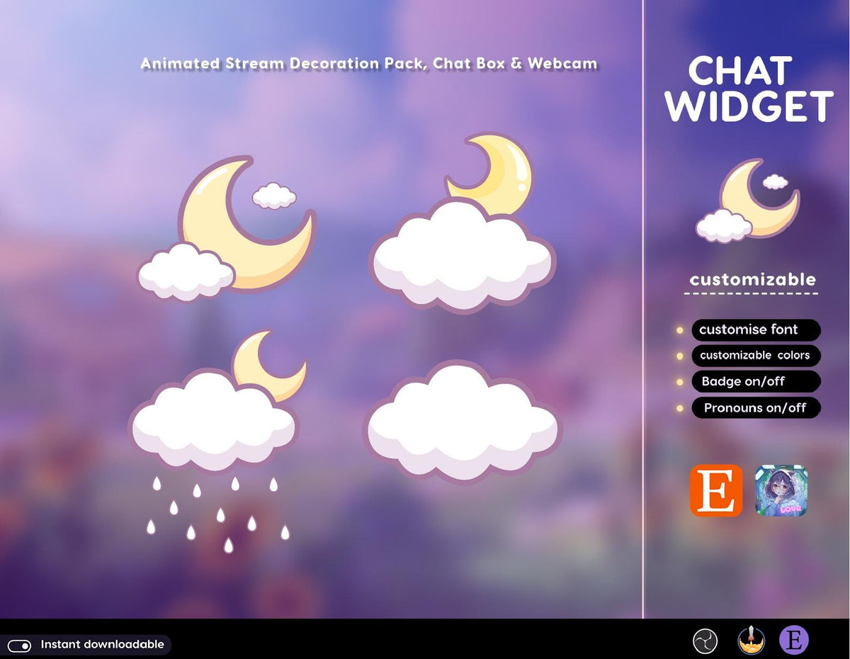 Pastel Moon Chat Widget | Twitch StreamElements OBS Animated Cloud Overlay | Dreamy VTuber Streamer