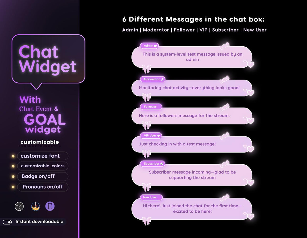 Pastel Animated Chat Widget | StreamElements, Goal, VTuber Overlay