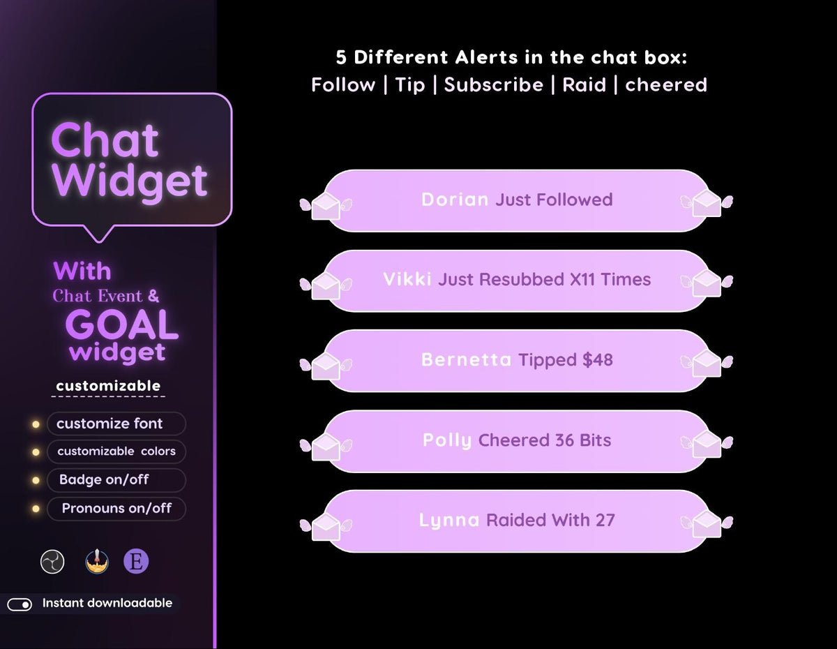 Pastel Animated Chat Widget | StreamElements, Goal, VTuber Overlay