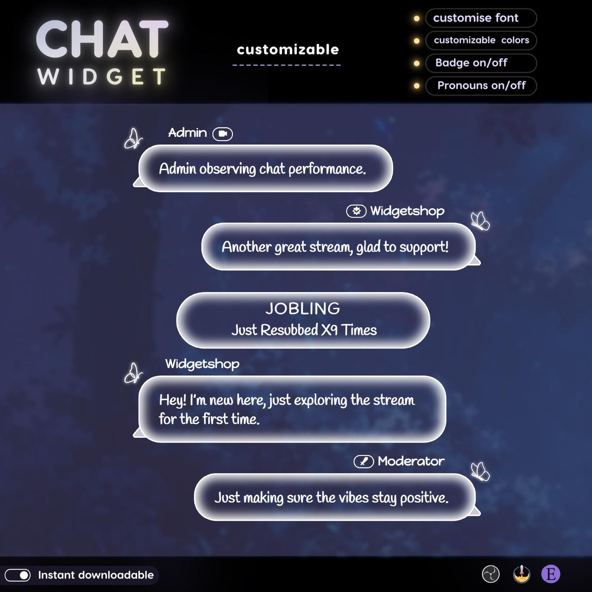 Kawaii Butterfly Chat Widget | Twitch StreamElements Pastel Animated Overlay | Cute VTuber Streamer