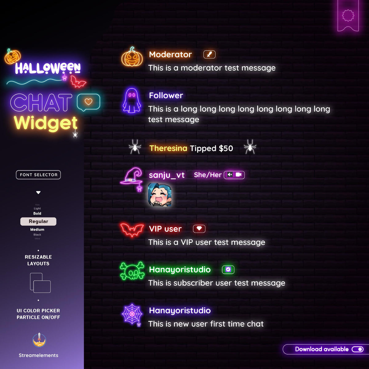 Halloween Twitch Chat Widget: Spooky Neon Theme (StreamElements) (Digital Download)