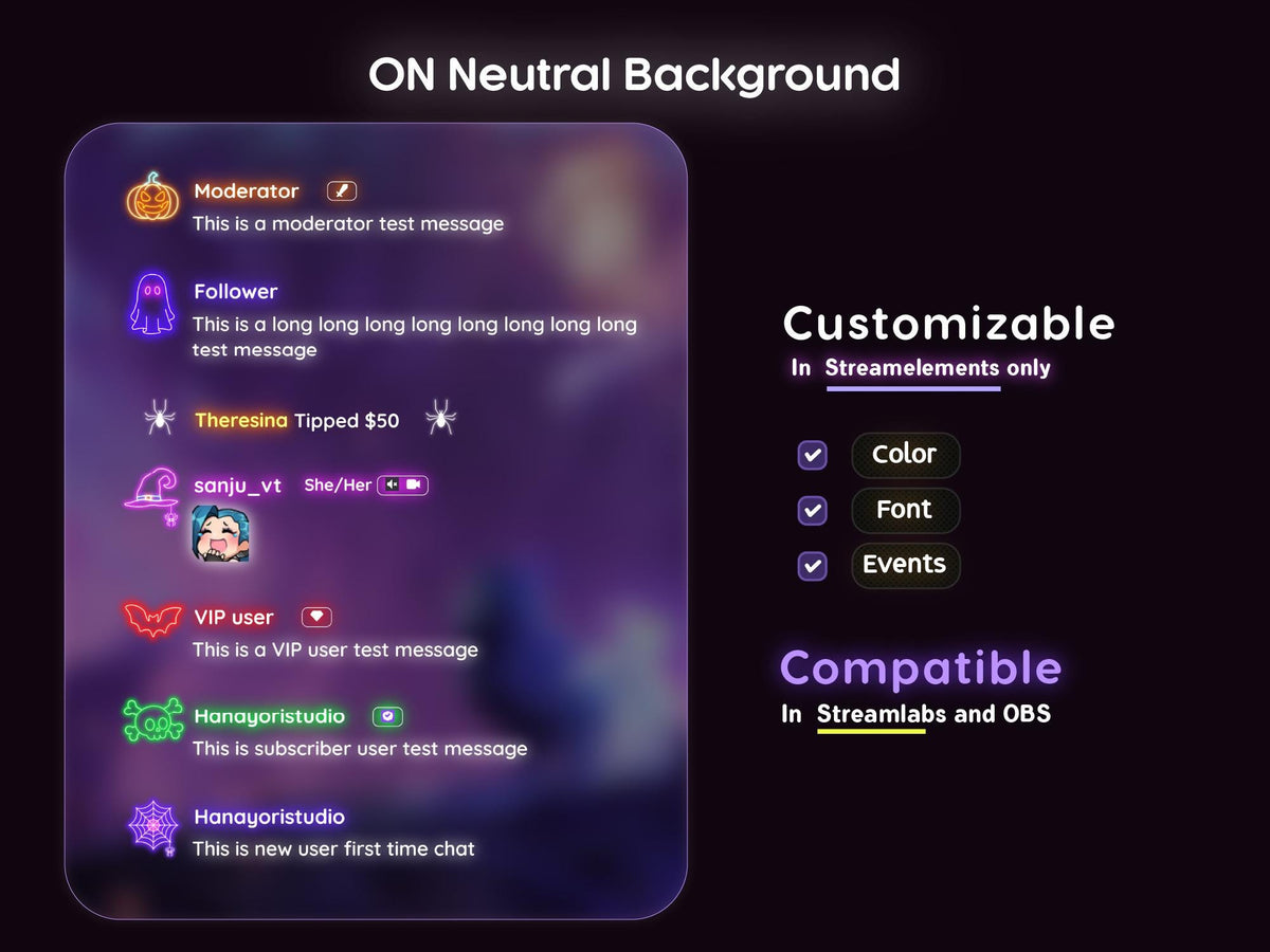 Halloween Twitch Chat Widget: Spooky Neon Theme (StreamElements) (Digital Download)