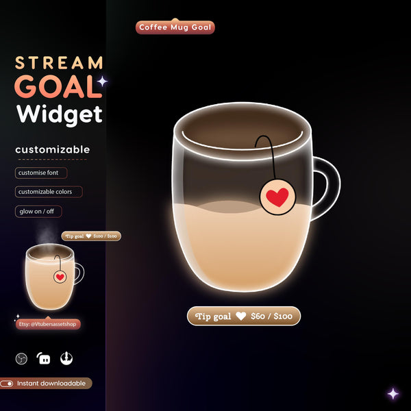 Coffee Mug Twitch Stream Goal Widget | Streamlabs, Streamelements (Digital Download