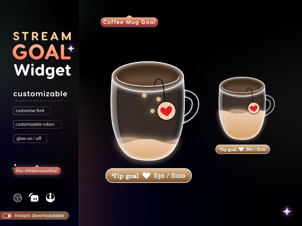 Coffee Mug Twitch Stream Goal Widget | Streamlabs, Streamelements (Digital Download