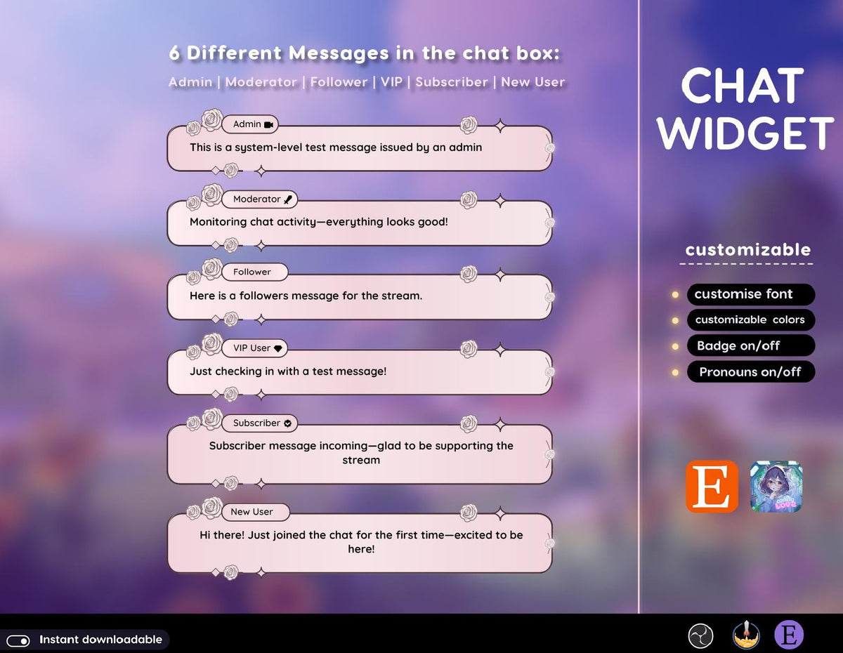 Rose Flower Chat Stream Widget - Minimal, Clean Vibe (Streamelements)