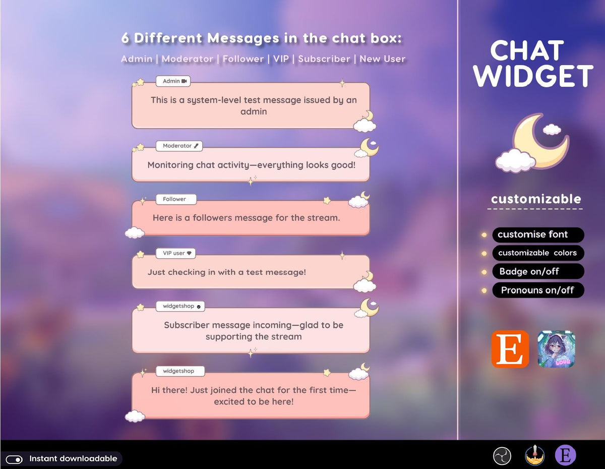 Pastel Moon Chat Widget | Twitch StreamElements OBS Animated Cloud Overlay | Dreamy VTuber Streamer