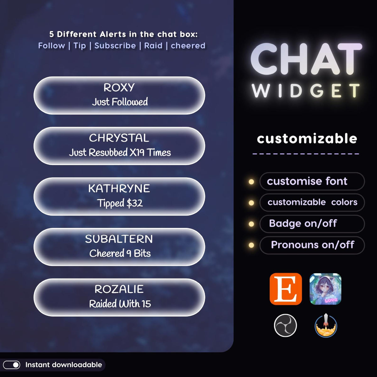 Kawaii Butterfly Chat Widget | Twitch StreamElements Pastel Animated Overlay | Cute VTuber Streamer