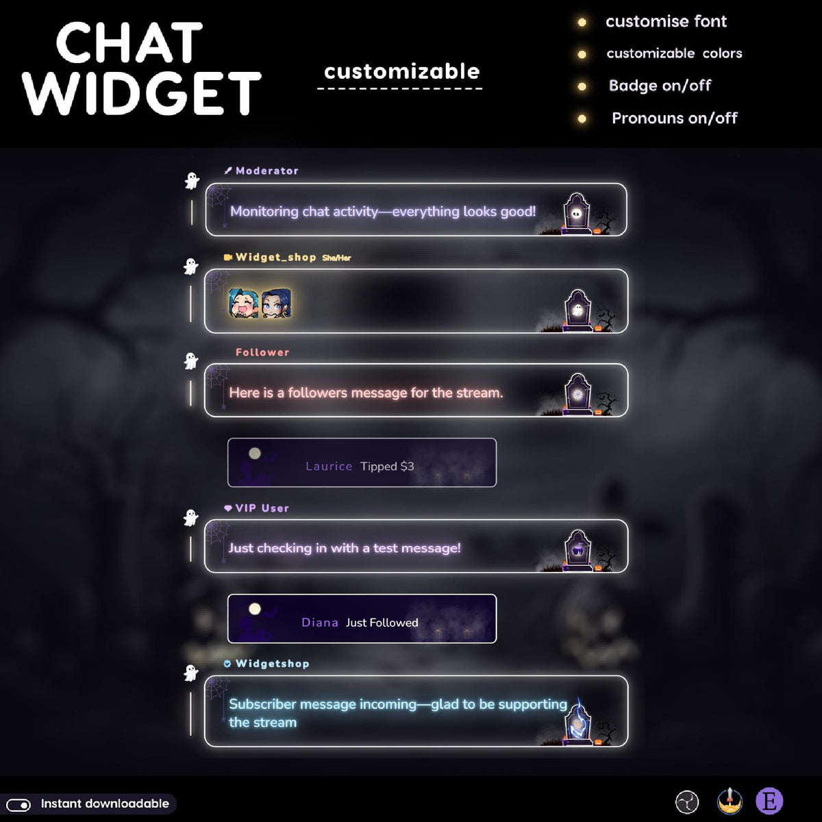 Halloween Neon Chat Widget | Twitch StreamElements Transparent Glow Stream Overlay | Spooky VTuber