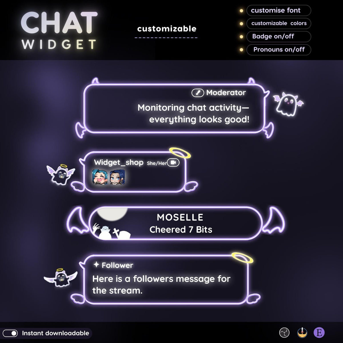 Spooky Neon Chat Widget | Twitch StreamElements Transparent Animated Halloween Overlay | VTuber Streamer