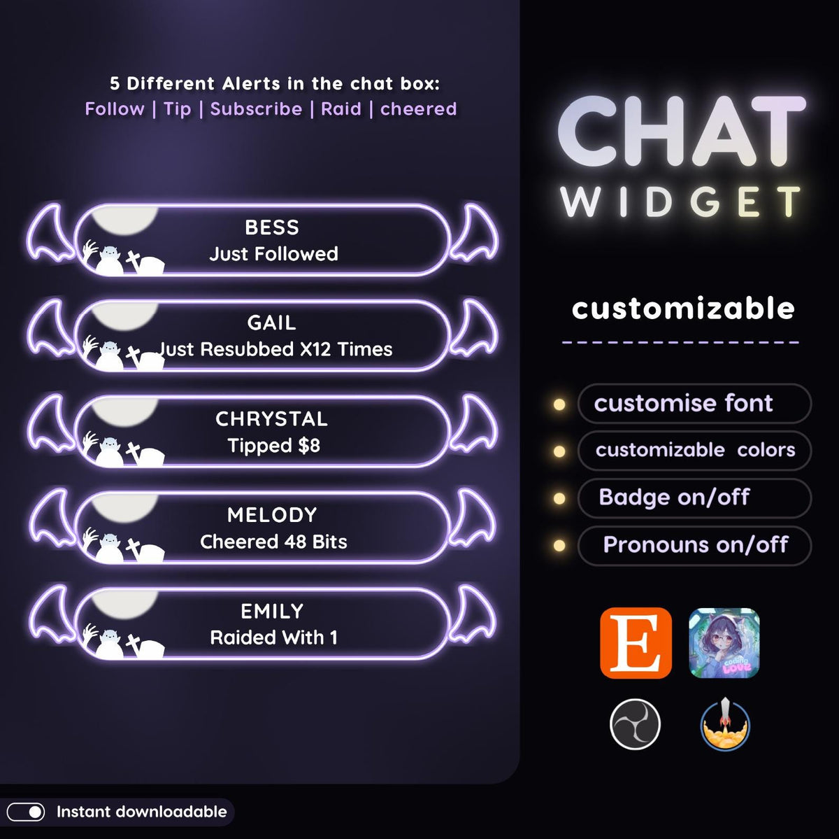 Spooky Neon Chat Widget | Twitch StreamElements Transparent Animated Halloween Overlay | VTuber Streamer