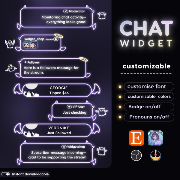 Spooky Neon Chat Widget | Twitch StreamElements Transparent Animated Halloween Overlay | VTuber Streamer