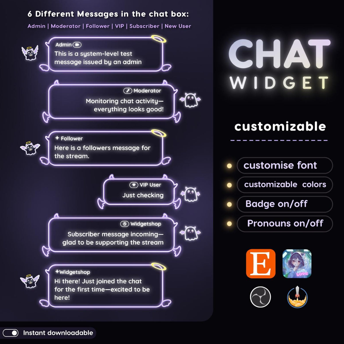 Spooky Neon Chat Widget | Twitch StreamElements Transparent Animated Halloween Overlay | VTuber Streamer