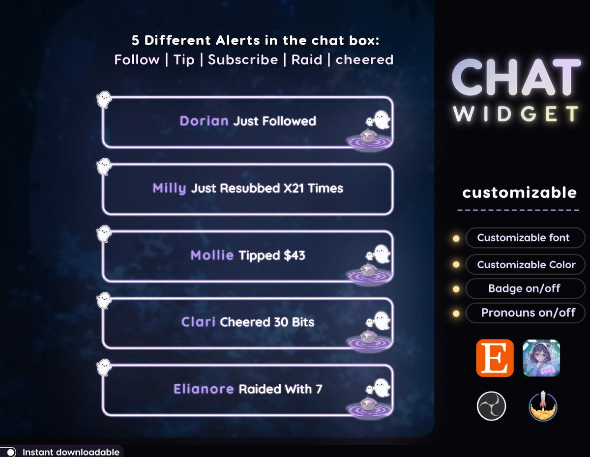 Skull Ghost Chat Widget | Twitch StreamElements Animated Halloween Overlay | Spooky VTuber Streamer