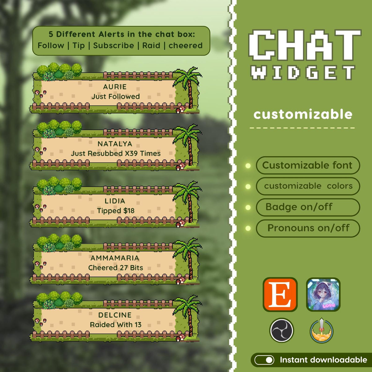 Froggy Pixel Chat Widget | Twitch StreamElements Animated Nature Stream Overlay | Cozy VTuber Streamer