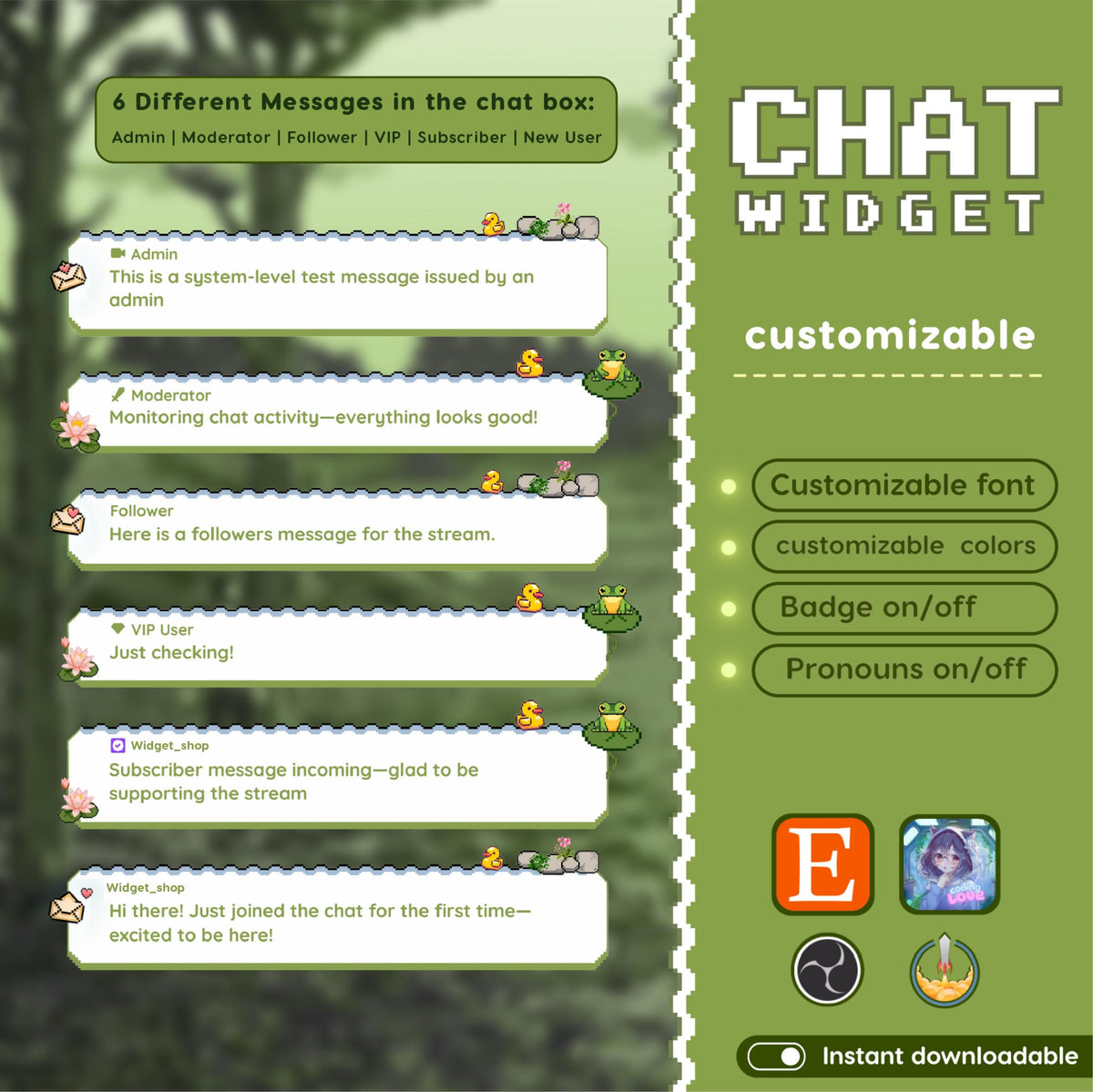 Froggy Pixel Chat Widget | Twitch StreamElements Animated Nature Stream Overlay | Cozy VTuber Streamer