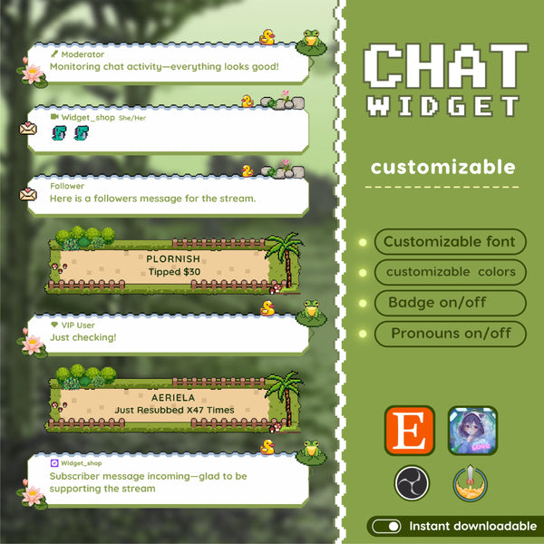 Froggy Pixel Chat Widget | Twitch StreamElements Animated Nature Stream Overlay | Cozy VTuber Streamer