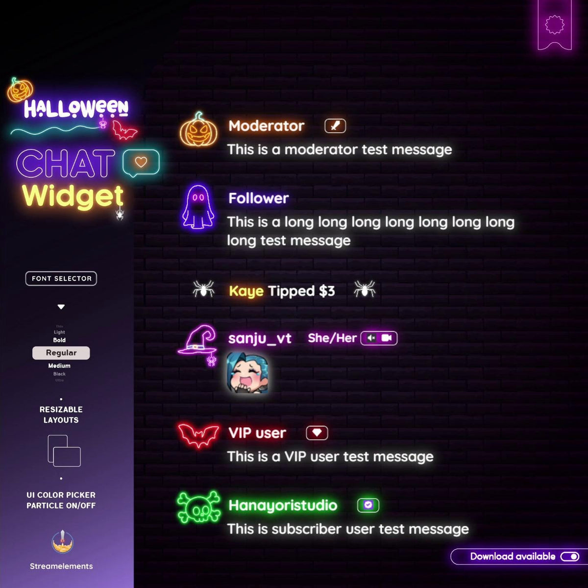 Halloween Twitch Chat Widget: Spooky Neon Theme (StreamElements) (Digital Download)