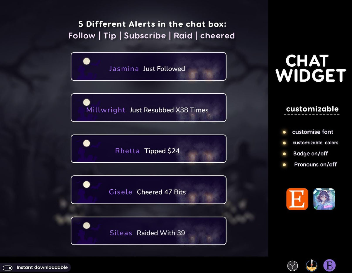 Halloween Neon Chat Widget | Twitch StreamElements Transparent Glow Stream Overlay | Spooky VTuber