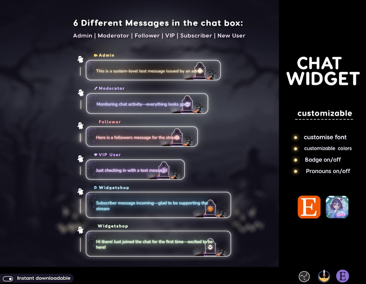 Halloween Neon Chat Widget | Twitch StreamElements Transparent Glow Stream Overlay | Spooky VTuber