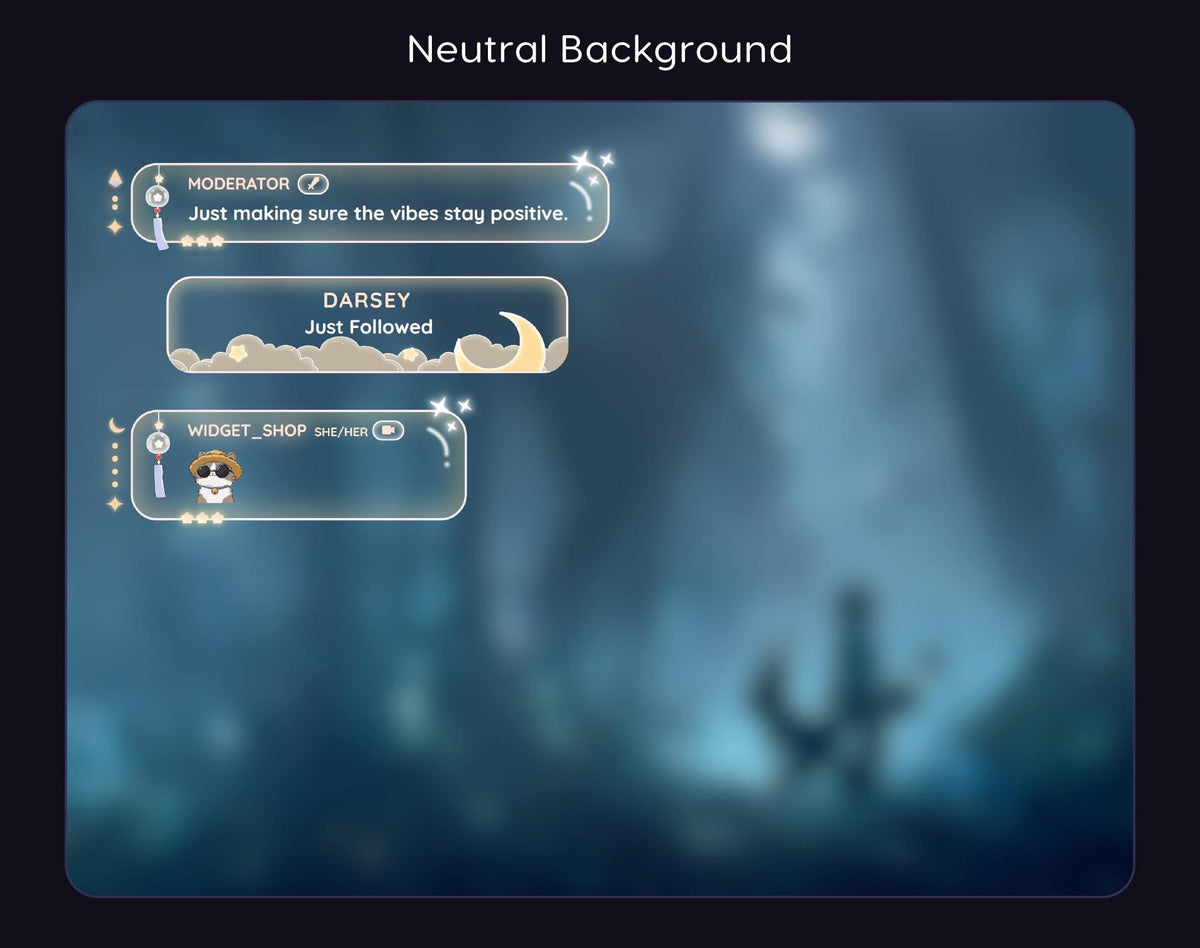 Moon Star Chat Widget | Twitch StreamElements Glassy Animated Overlay | Celestial VTuber Streamer